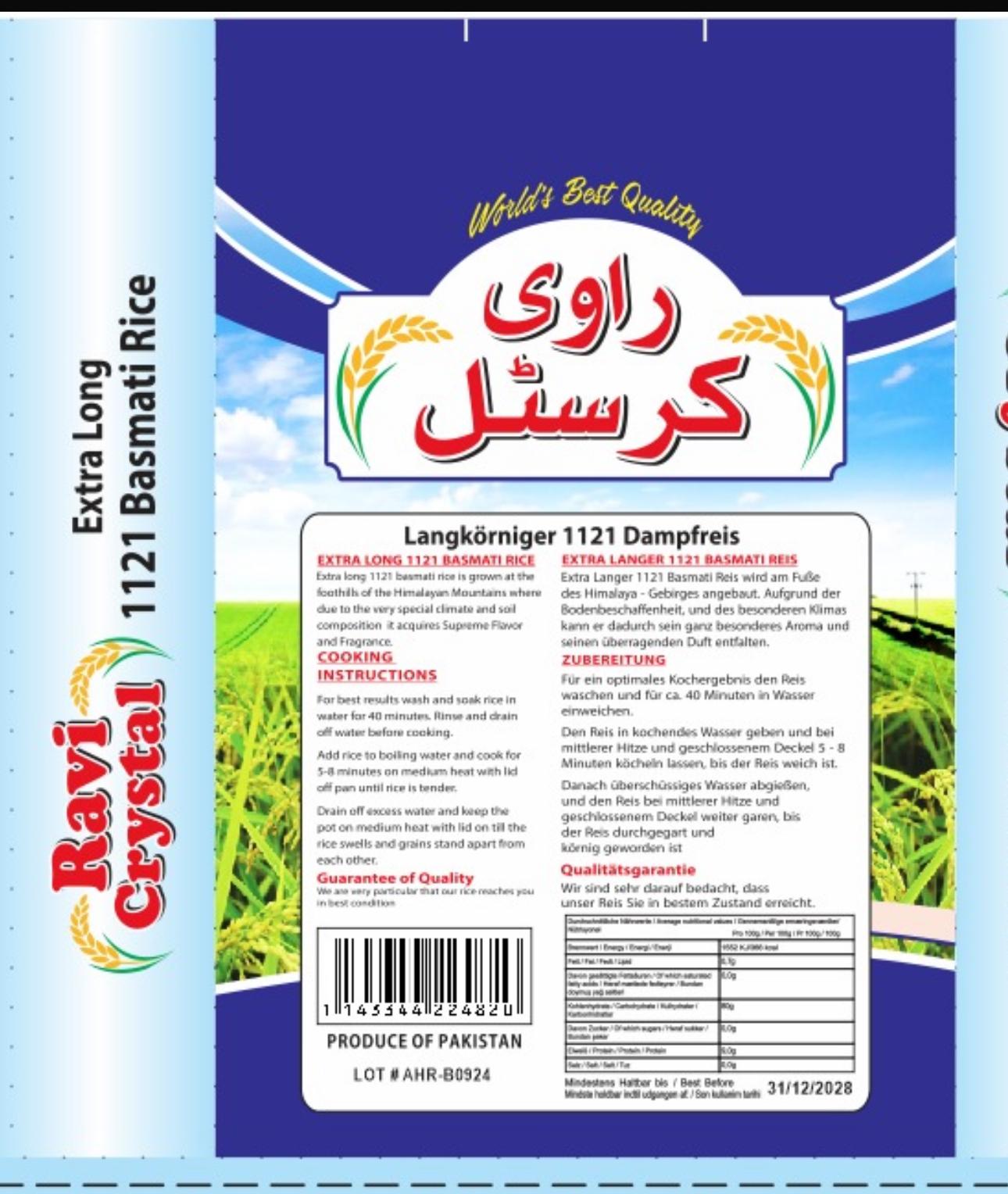 Ravi Crystal Basmati Extra Long Rice 4X5kg
